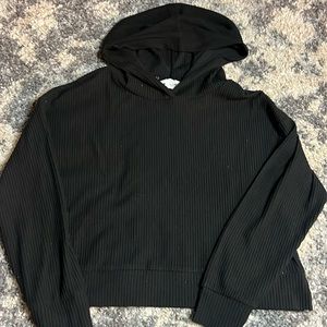 Black Ribbed Hoodie